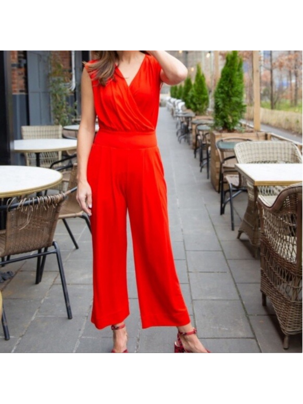 CAbi Red Uptown Jumper Romper Size M EUC